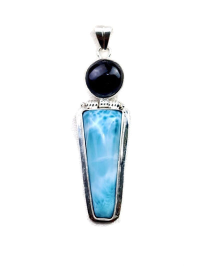 2.6 "in. Dominican Nice Blue Larimar / Black coral Stones Pendant Handmade