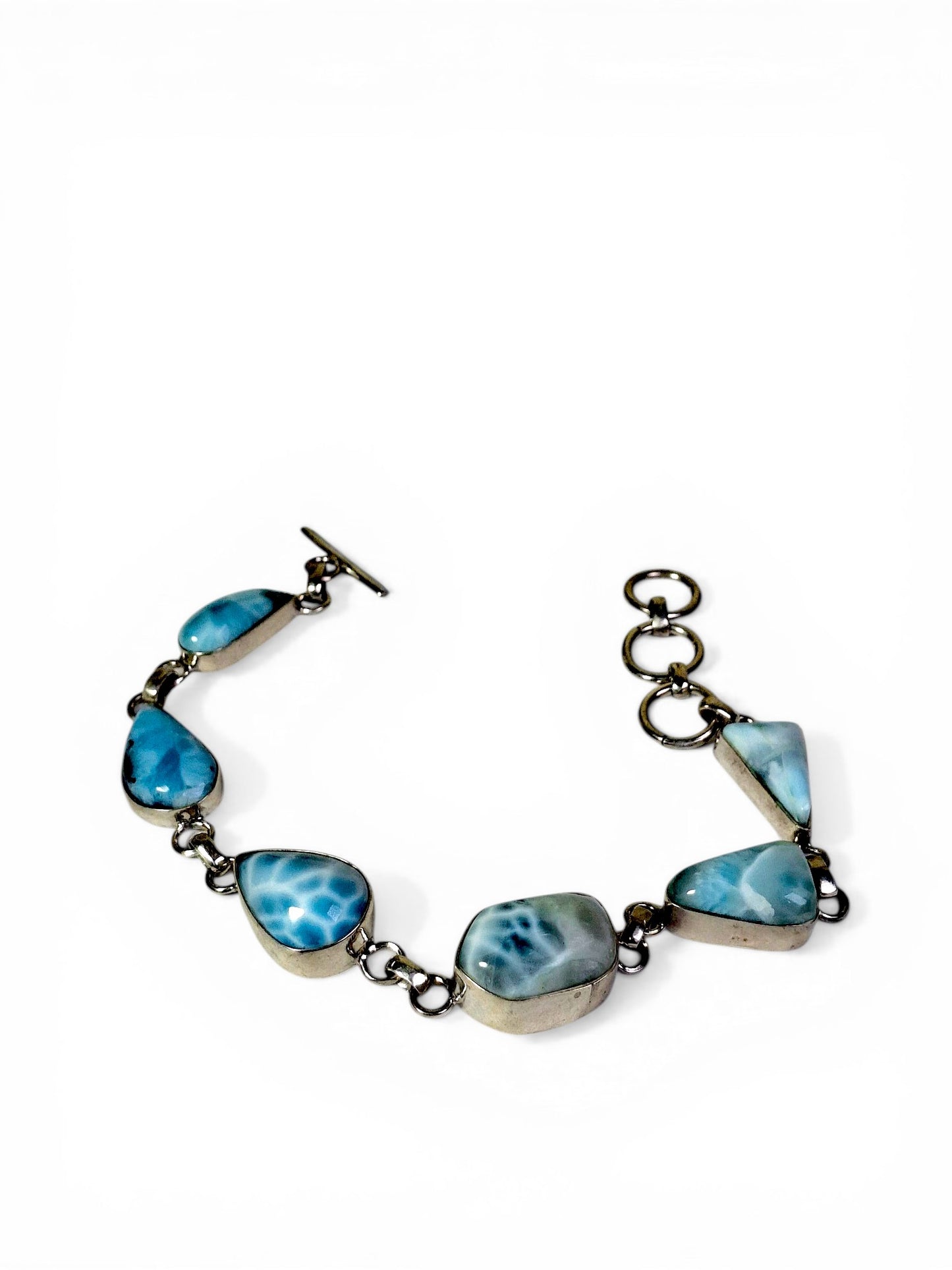 Sterling Silver Dominican Nice Blue Larimar Stone Handmade Bracelet