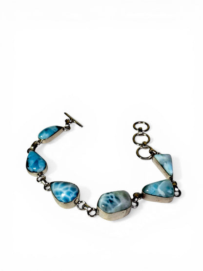 Sterling Silver Dominican Nice Blue Larimar Stone Handmade Bracelet