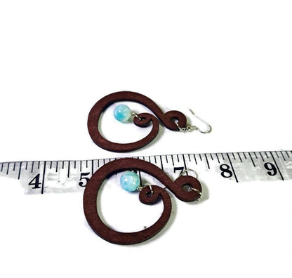 Natural wood W/ Nice Blue Larimar Stone Handmade Dangle Earrings
