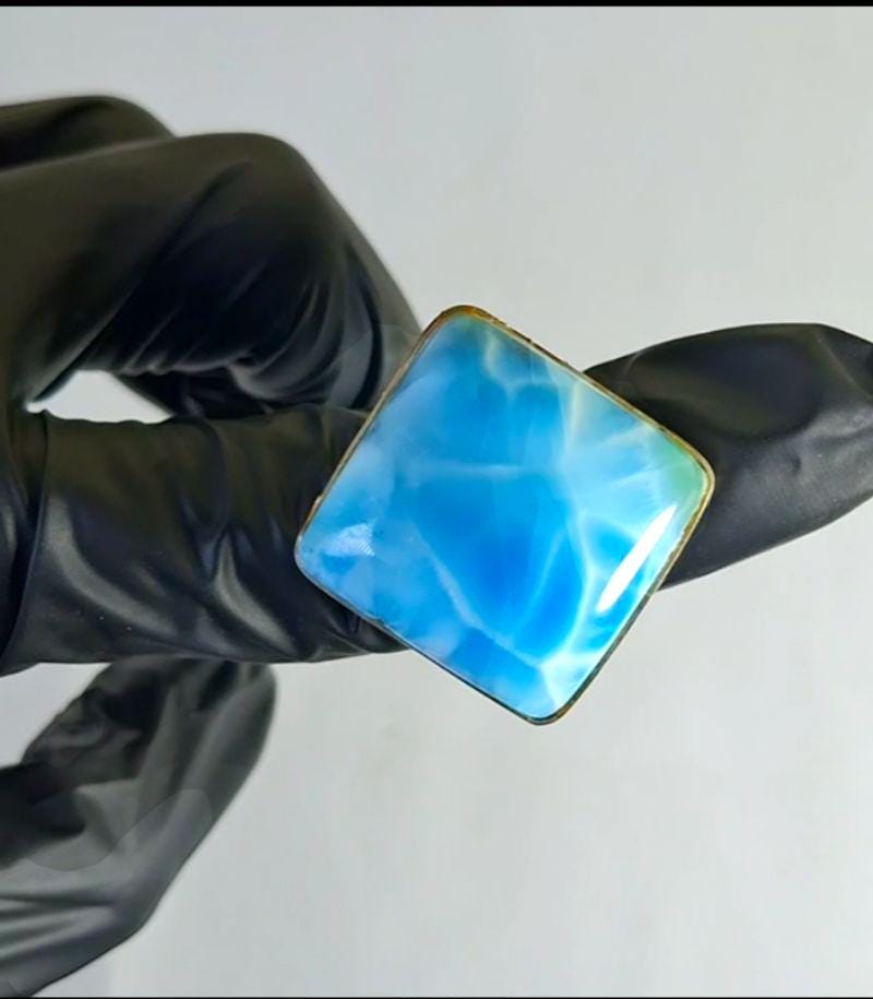 Solid Sterling Silver Dominican Blue Larimar Stone Handmade Ring