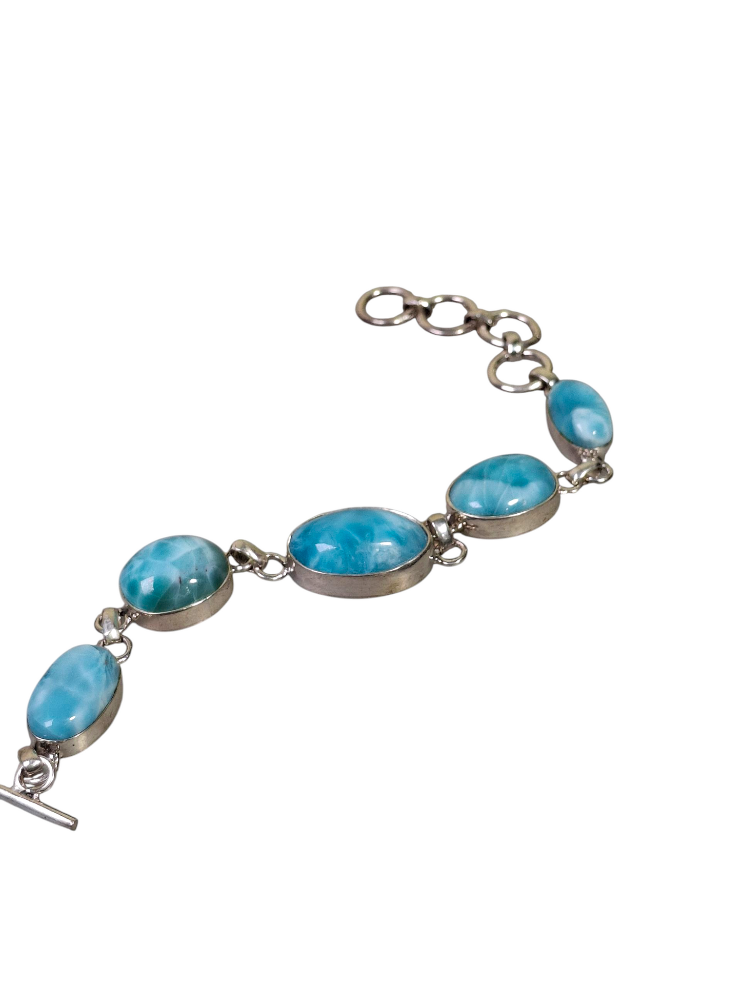 Sterling Silver Dominican Nice Blue Larimar Stone Handmade Bracelet
