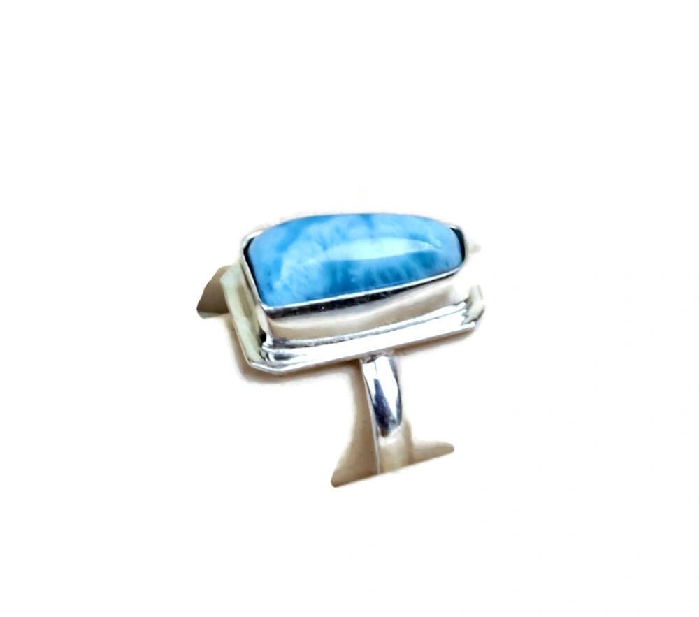 Solid Sterling Silver Dominican Blue Larimar Stone Handmade Ring