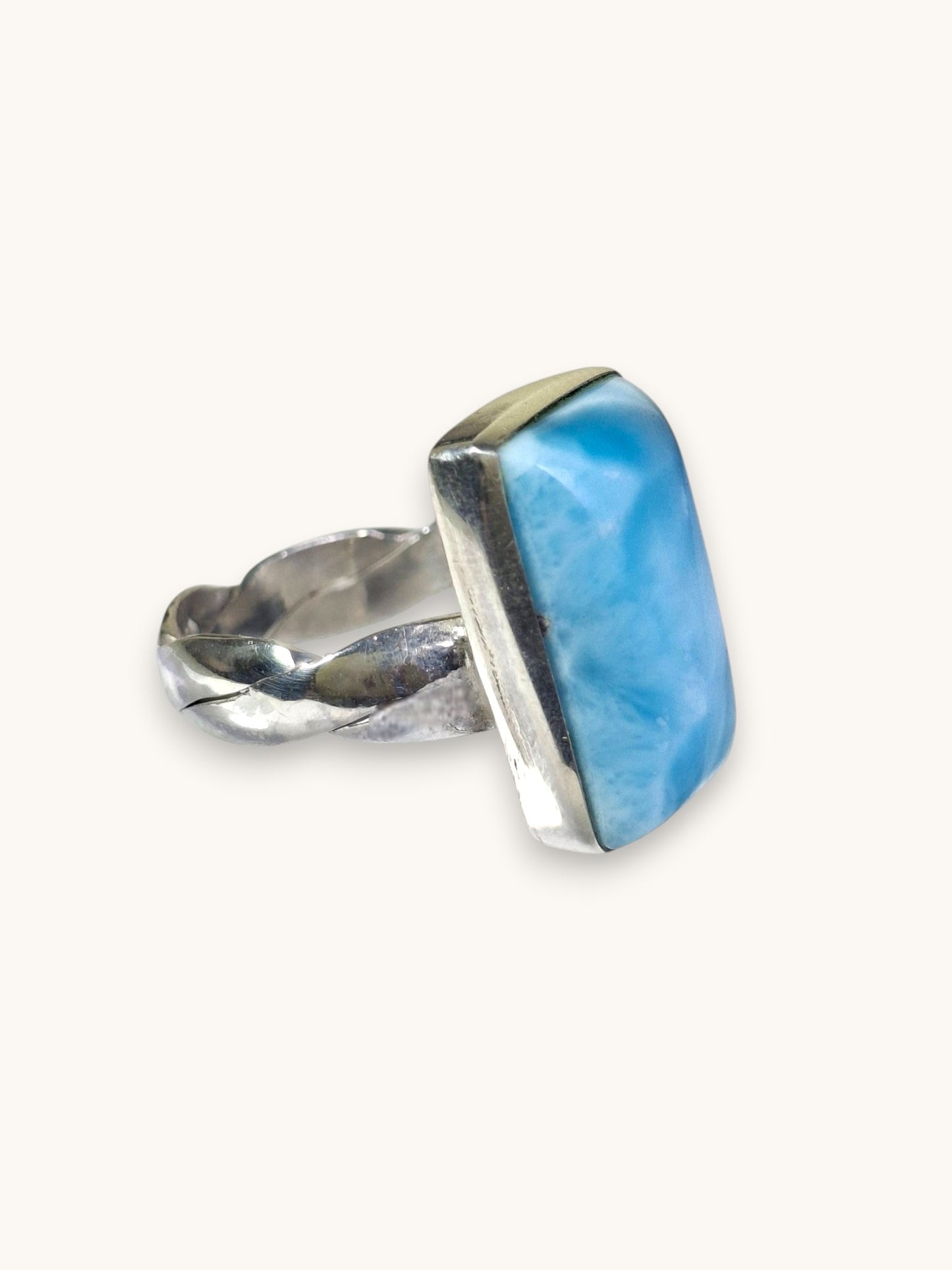 Solid Sterling Silver Dominican Sky Blue Larimar Stone Handmade Ring