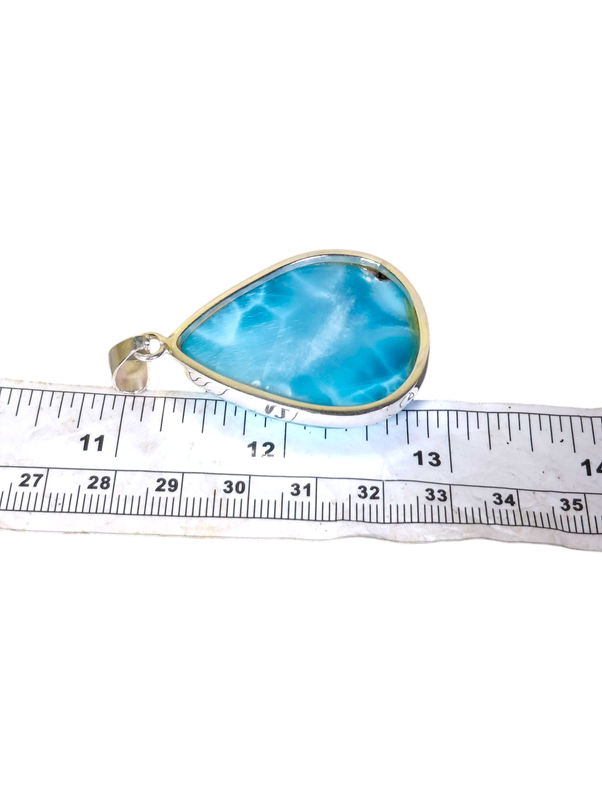 Top Natural Larimar Pendant 925 Silver  Dominican Deep Blue Gemstone