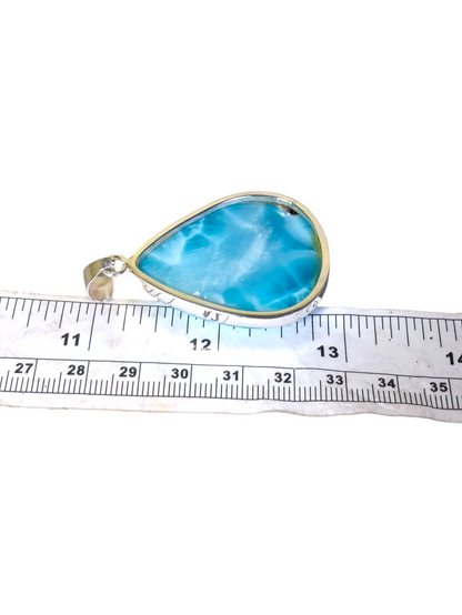 Top Natural Larimar Pendant 925 Silver  Dominican Deep Blue Gemstone