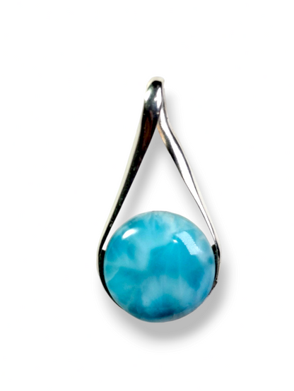 Larimar Pendant Sterling Silver  Natural Dominican Blue Gemstone Handmade