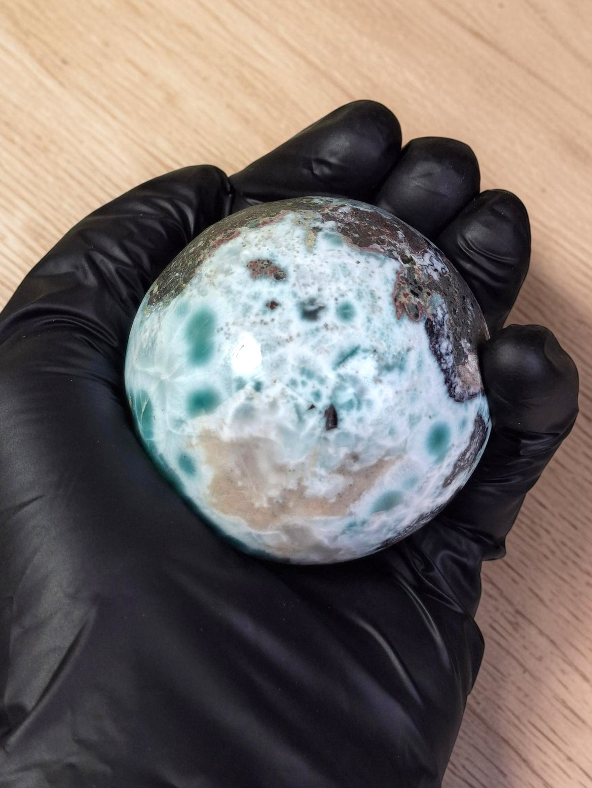 63 mm Larimar Polished Sphere Ball Dominican Blue Crystal Healing Display
