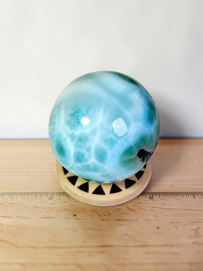 Larimar Polished 39 mm Sphere Ball Dominican Blue Crystal Healing Display