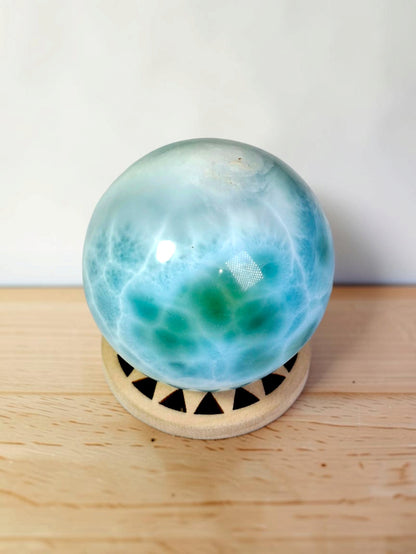 Larimar Polished 39 mm Sphere Ball Dominican Blue Crystal Healing Display