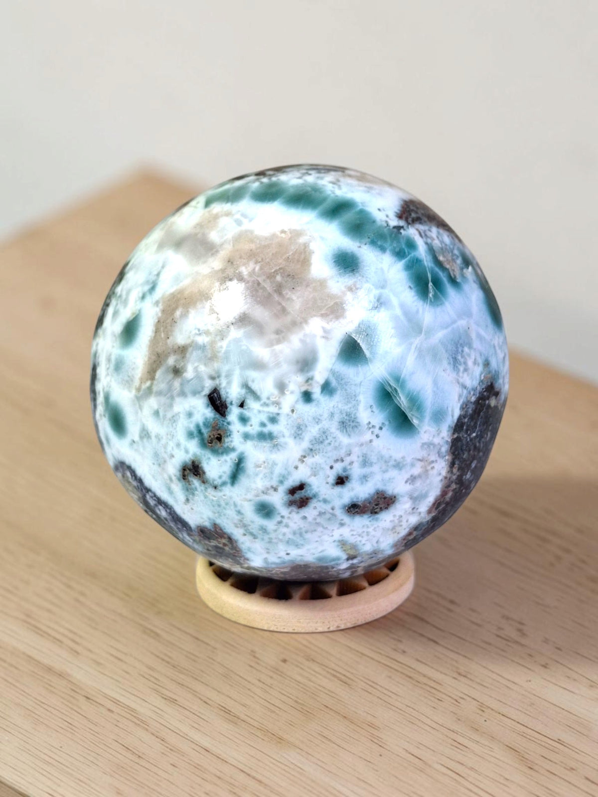 63 mm Larimar Polished Sphere Ball Dominican Blue Crystal Healing Display