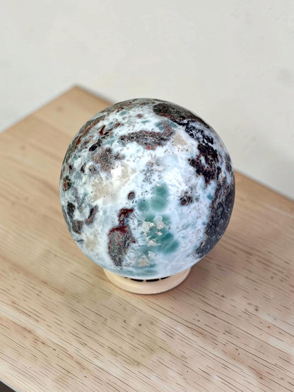 63 mm Larimar Polished Sphere Ball Dominican Blue Crystal Healing Display