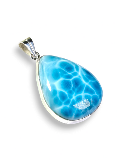 Top Natural Larimar Pendant 925 Silver  Dominican Deep Blue Gemstone