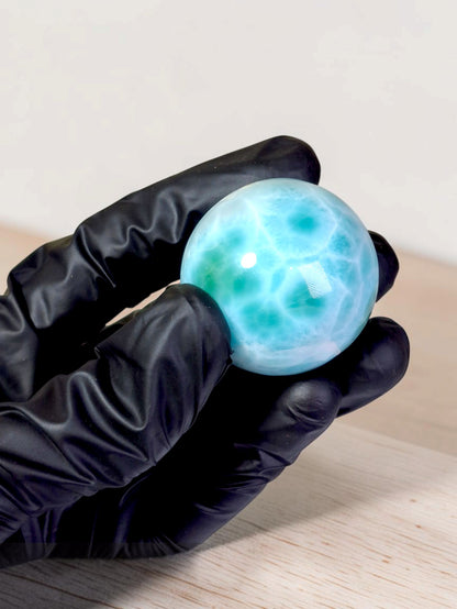 Larimar Polished 39 mm Sphere Ball Dominican Blue Crystal Healing Display