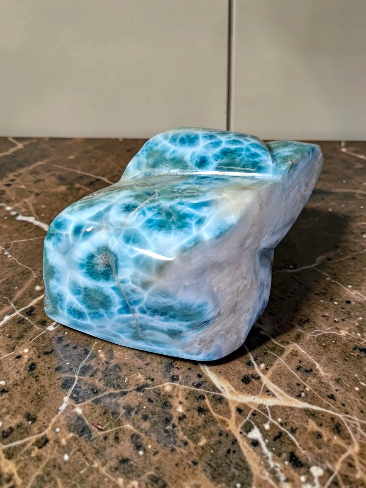 1555g Natural Dominican Larimar Polished Freeform Sculpture Caribbean Blue Stone