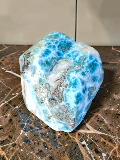1555g Natural Dominican Larimar Polished Freeform Sculpture Caribbean Blue Stone