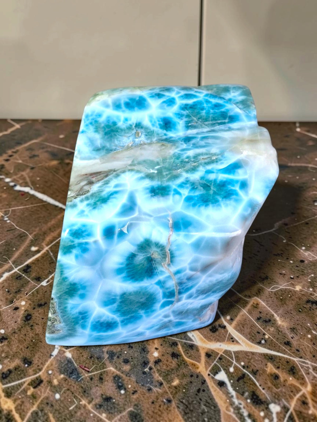 1555g Natural Dominican Larimar Polished Freeform Sculpture Caribbean Blue Stone