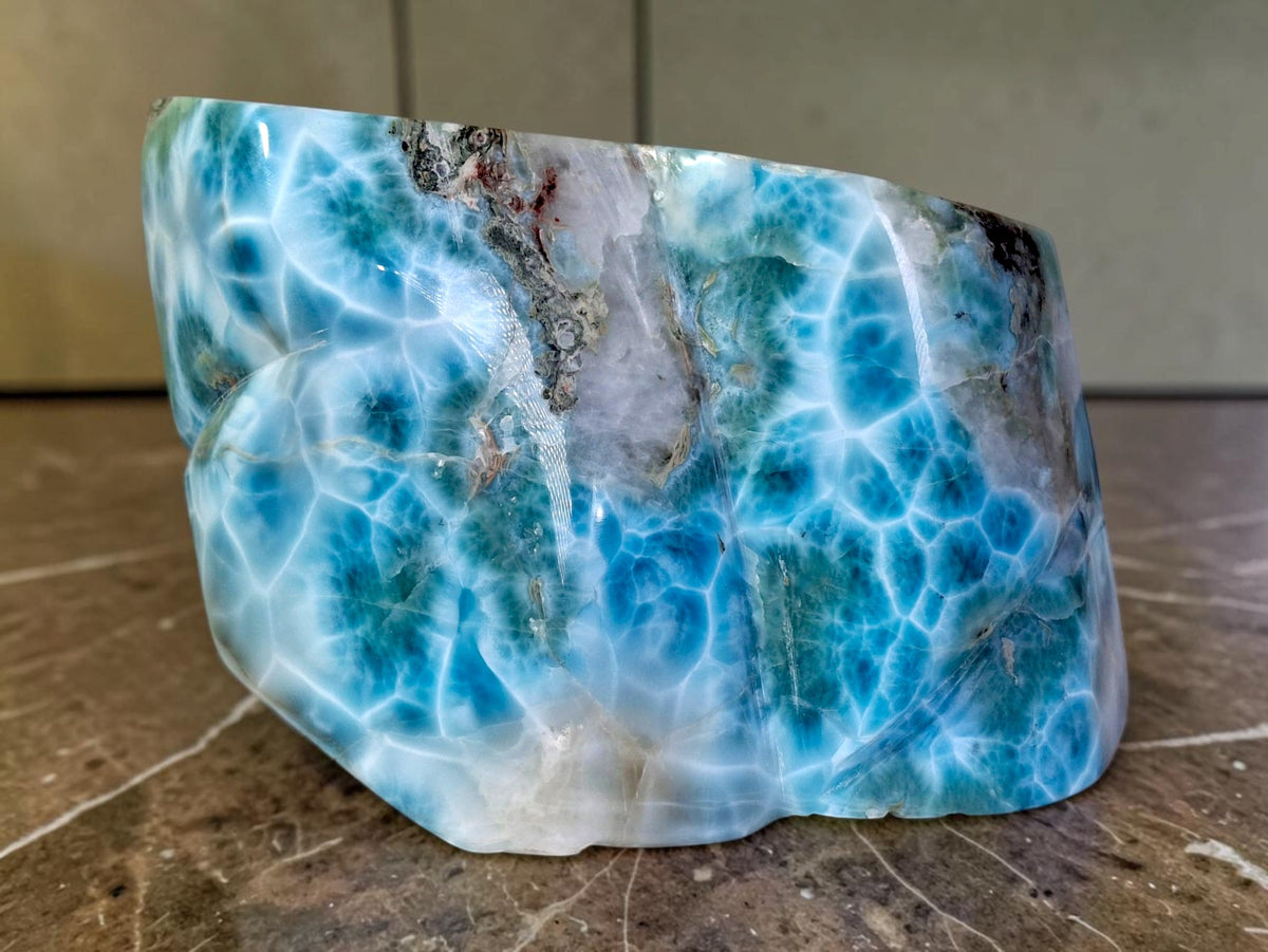 1555g Natural Dominican Larimar Polished Freeform Sculpture Caribbean Blue Stone