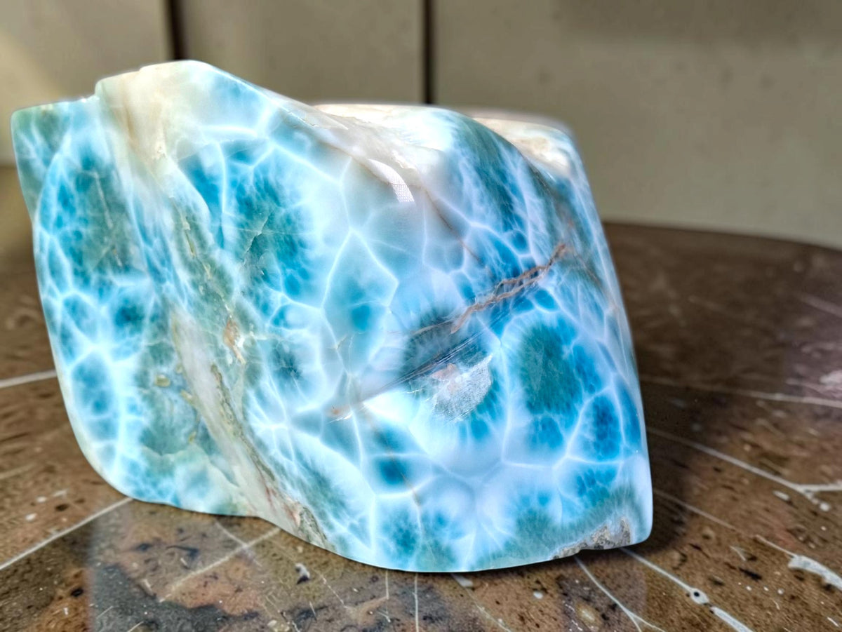 1555g Natural Dominican Larimar Polished Freeform Sculpture Caribbean Blue Stone
