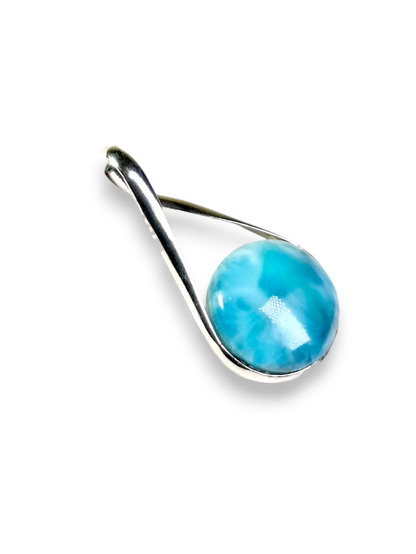 Larimar Pendant Sterling Silver  Natural Dominican Blue Gemstone Handmade