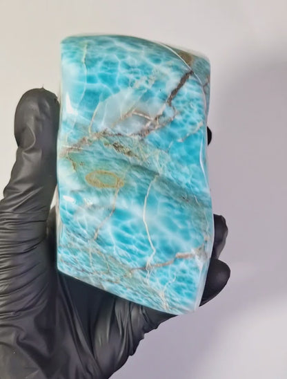 1294g Natural Dominican Larimar Polished Freeform Sculpture Caribbean Blue Stone