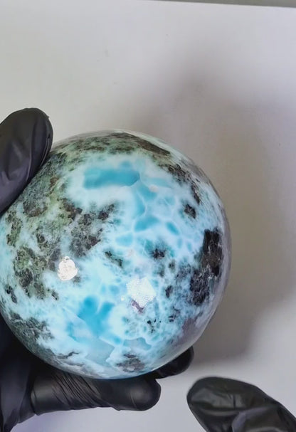 89 mm Larimar Polished Sphere Ball Dominican Blue Crystal Healing Display