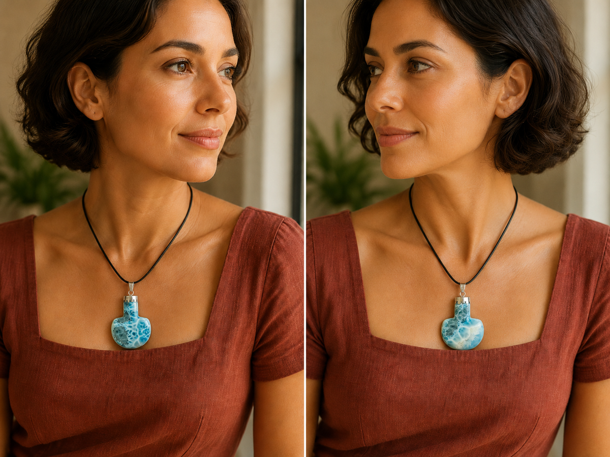 Double-Sided Natural Larimar Amphora-Shaped Pendant  Silver Bail